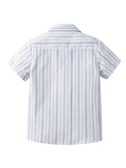 Boys Striped Shirt with Pocket Short Sleeve Lapel Shirt