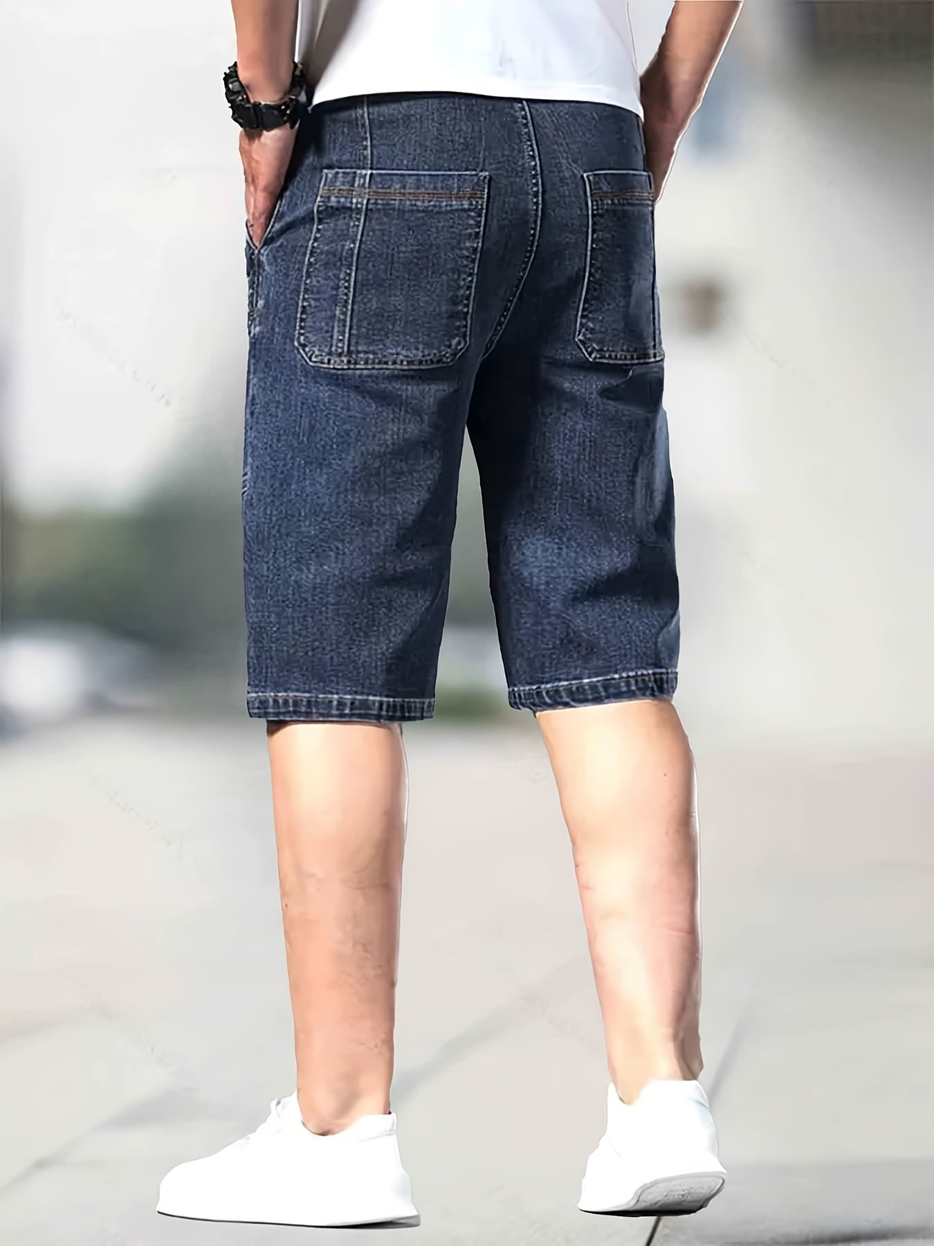 Stretch Distressed Denim Shorts Men's Casual Street Style