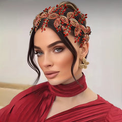 Vintage Red Rhinestone Floral Bridal Headband Wedding Prom Formal