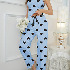 Heart Print Pajama Set Cami Top & Pants Women's Sleepwear