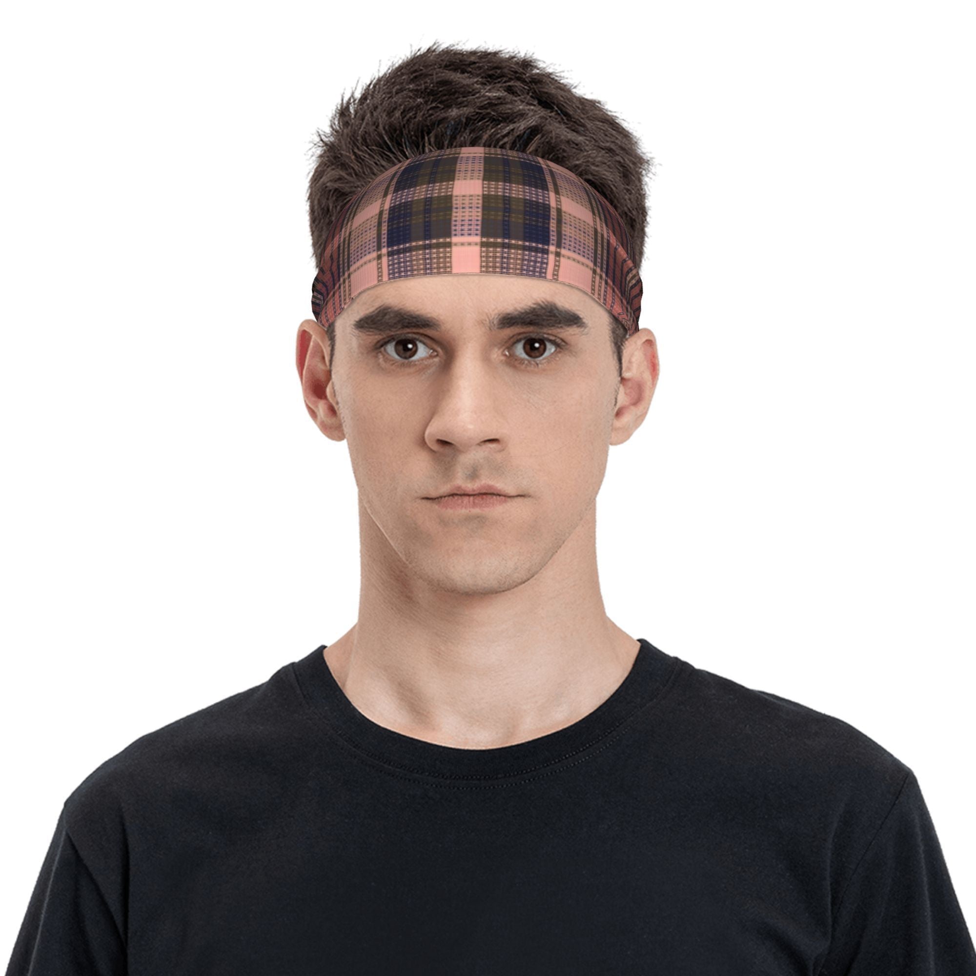 Men's Vintage Plaid Headband Soft Pink Lightweight Hairband Gym Running Non Slip