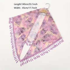 Flower Print Triangle Scarf Tassel Shawl