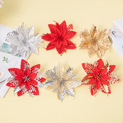 10pcs Christmas Golden Powder Garland Decoration Flowers Christmas Tree Pink