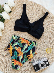 Floral Print V Neck Bikini Set High Waist Two Piece Swimsuit