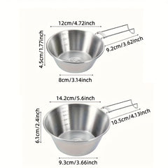 4pcs Stainless Steel Bowls Folding Handle Camping Hiking Picnic Tableware
