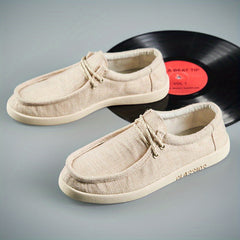 Men's Casual Canvas Shoes Solid Lace Up Linen Round Toe Outdoor Shoes