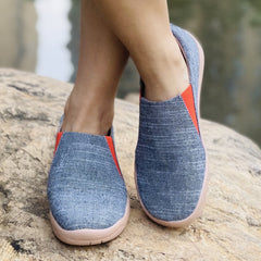 Women's Colorblock Flat Canvas Shoes Slip On Rubber Sole Comfy Travel Shoes