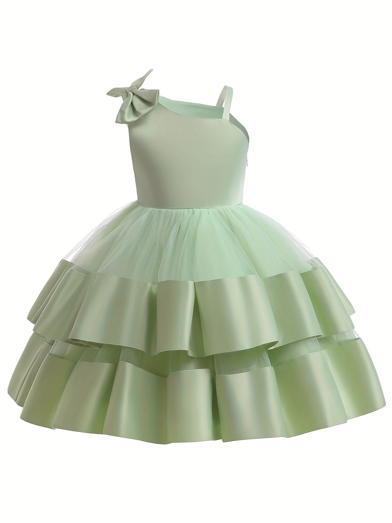 Girls Satin Stitch Tulle Princess Dress with Bow - Special Occasions
