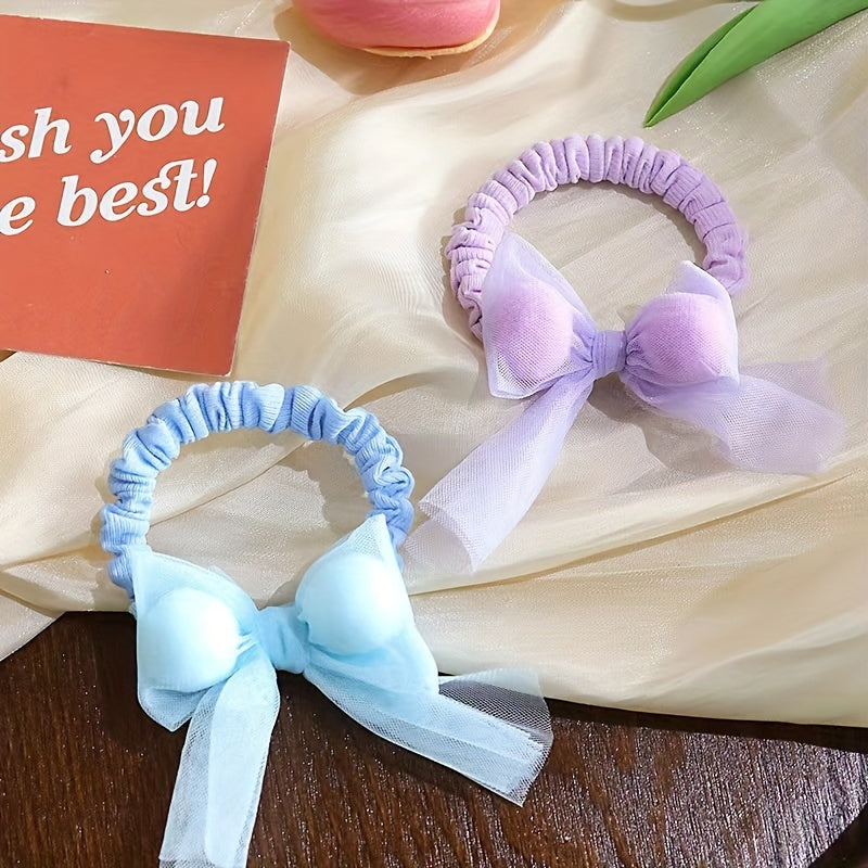 2pcs Bow Mesh Hair Band Elastic Hair Ties Hair Accessories For Girls