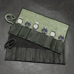 WESSLECO 6 Slot Leather Watch Roll Case Holder Portable Travel Organizer