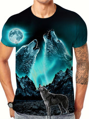 Men's Wolf Pattern Sports T-shirt Round Neck Tee Shirt