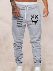 Smile Face Print Drawstring Sweatpants Men's Casual Joggers