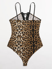 Leopard Print Knot Front Cami Plus Size Bodysuit