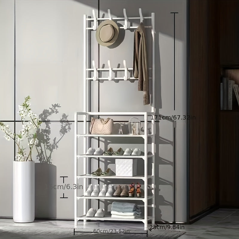 1pc Household Multifunctional Floor Hanger Shoe Rack Integrated Coat Rack