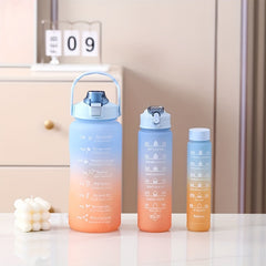Gradient Large Capacity Plastic Cup Portable Water Bottle With Straw