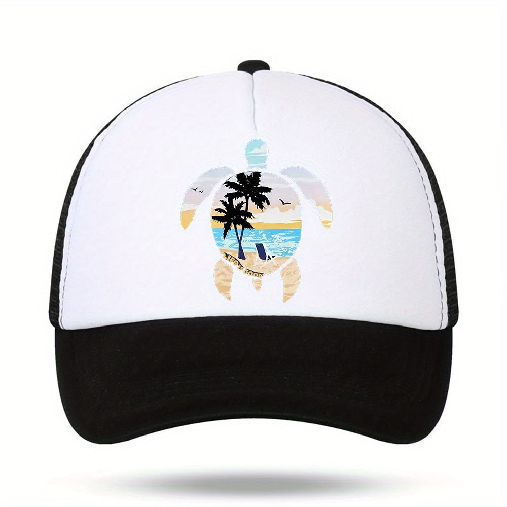Unisex Sunshade Breathable Adjustable Baseball Cap with Beach Pattern