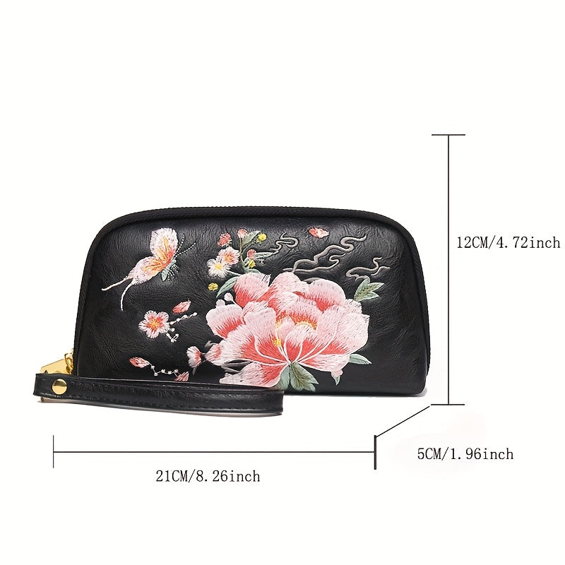 Floral Clutch Wallet Stylish Zipper Handbag Pink Green Everyday Wal