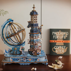 L kapopo 3D Wooden Globe Puzzle Music Box Earth Model Kit