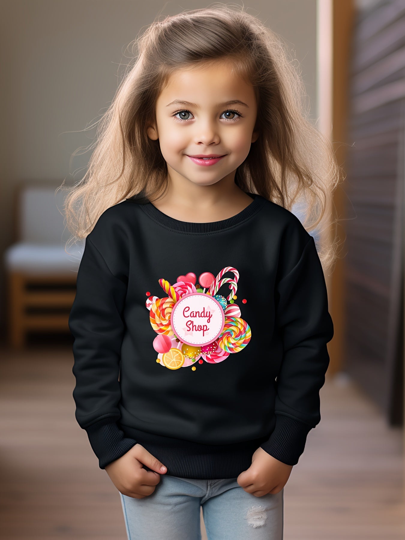 Girls Candy Shop Print Sweatshirt Long Sleeve Top