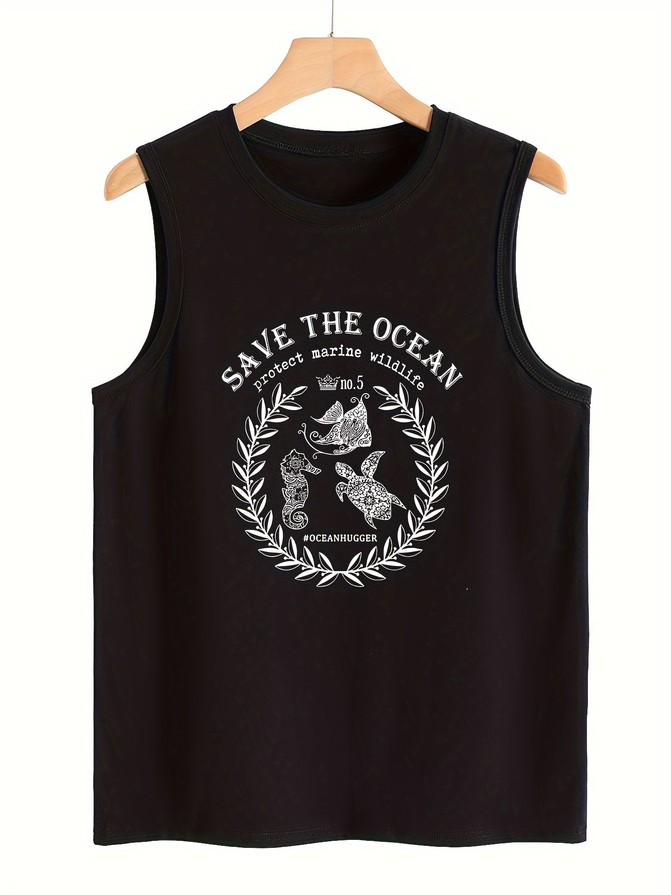 Marine Life Sleeveless Sports Vest Round Neck Casual Tops