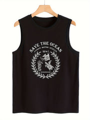 Marine Life Sleeveless Sports Vest Round Neck Casual Tops