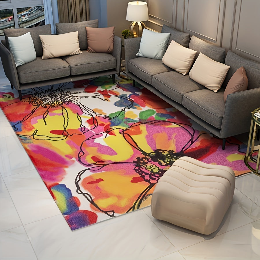 Watercolor Floral Pattern Area Rug Hand Washable Carpet