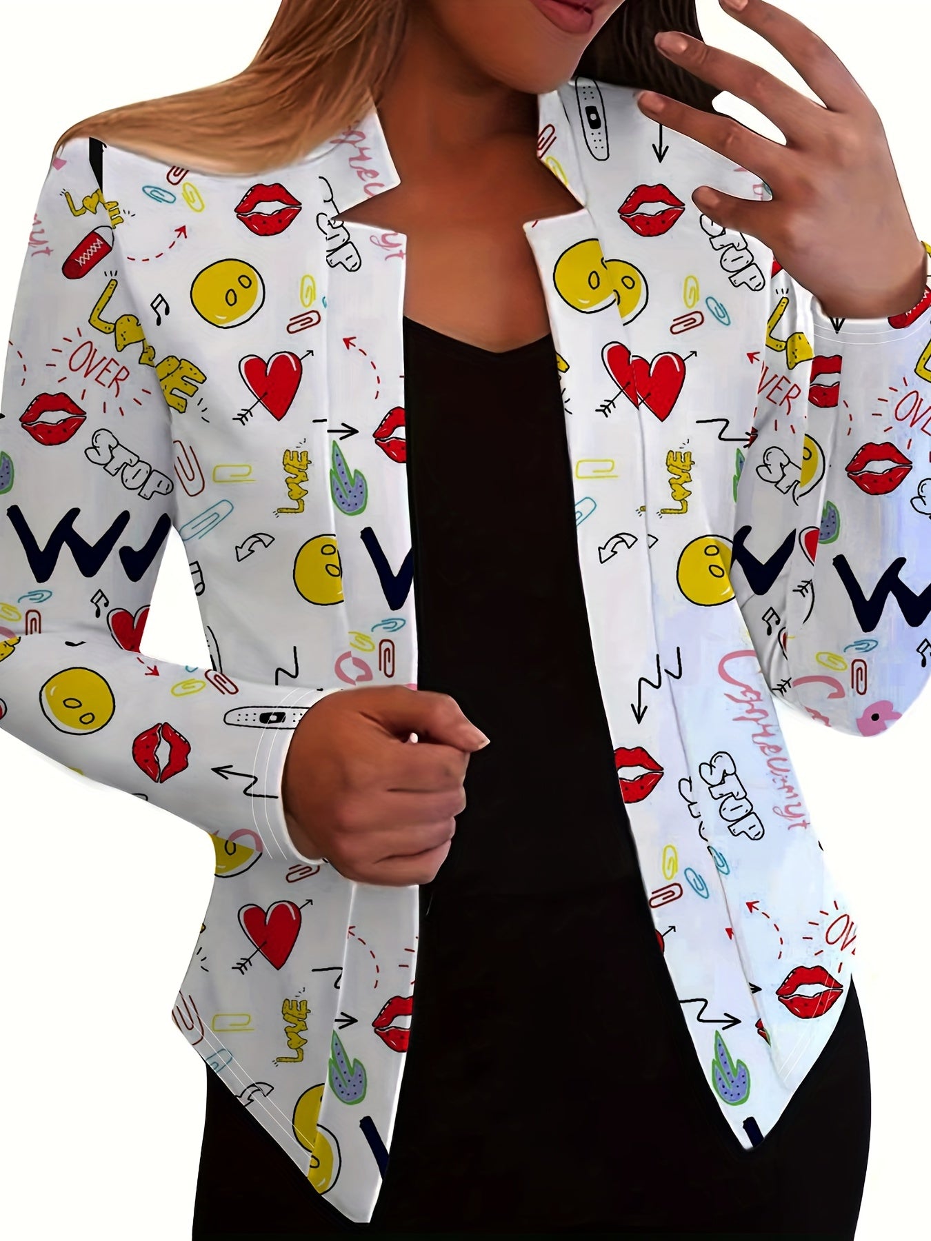 Women's Graffiti Print Open Front Blazer
