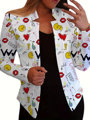 Women's Graffiti Print Open Front Blazer