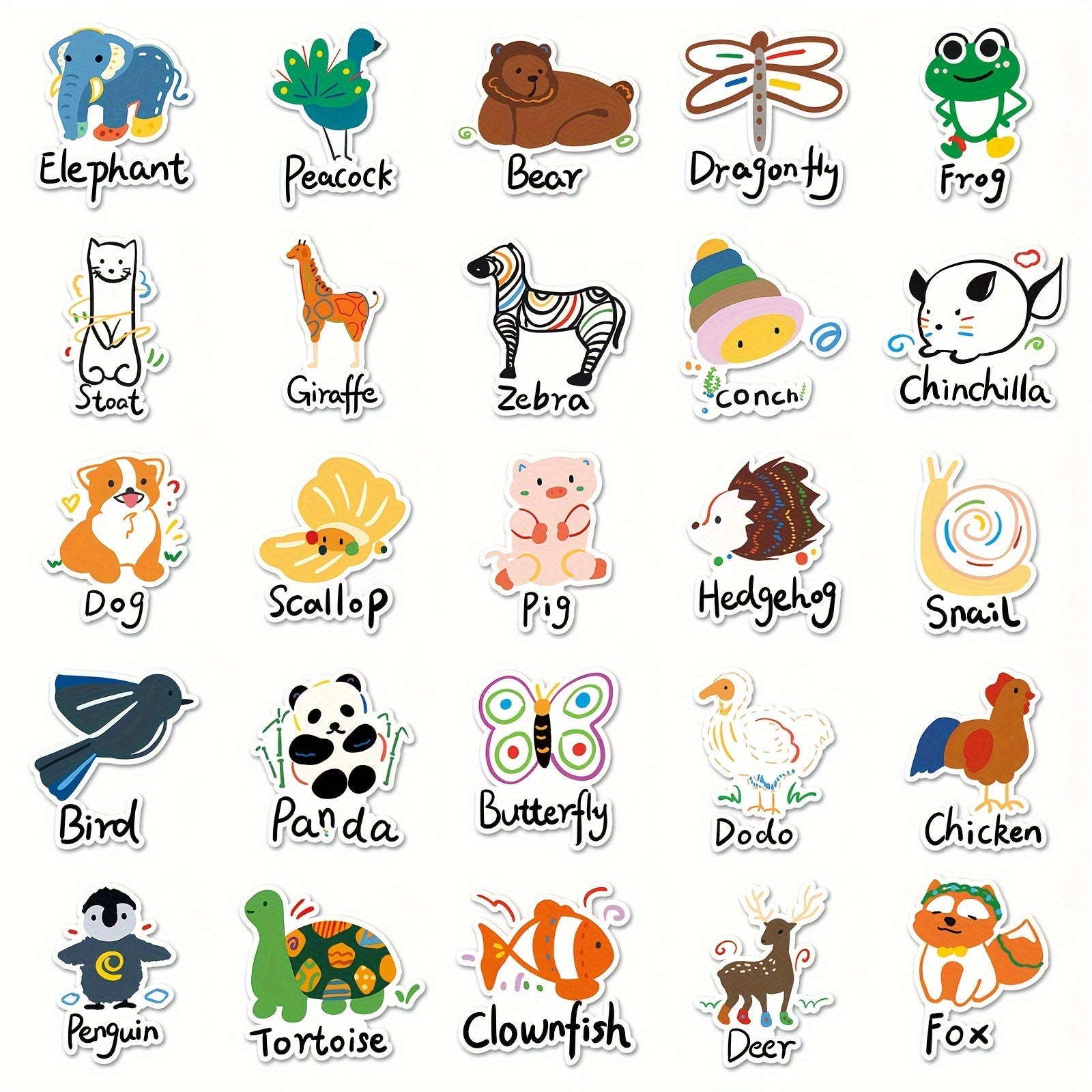 100pcs Cartoon Animal Letter Word Waterproof DIY Stickers