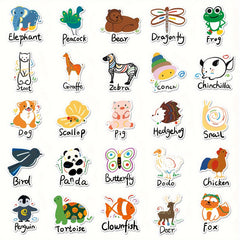 100pcs Cartoon Animal Letter Word Waterproof DIY Stickers
