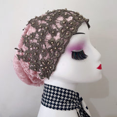 Vintage Flower Beaded Turban Cap Embroidery Head Scarf Chemo Cap