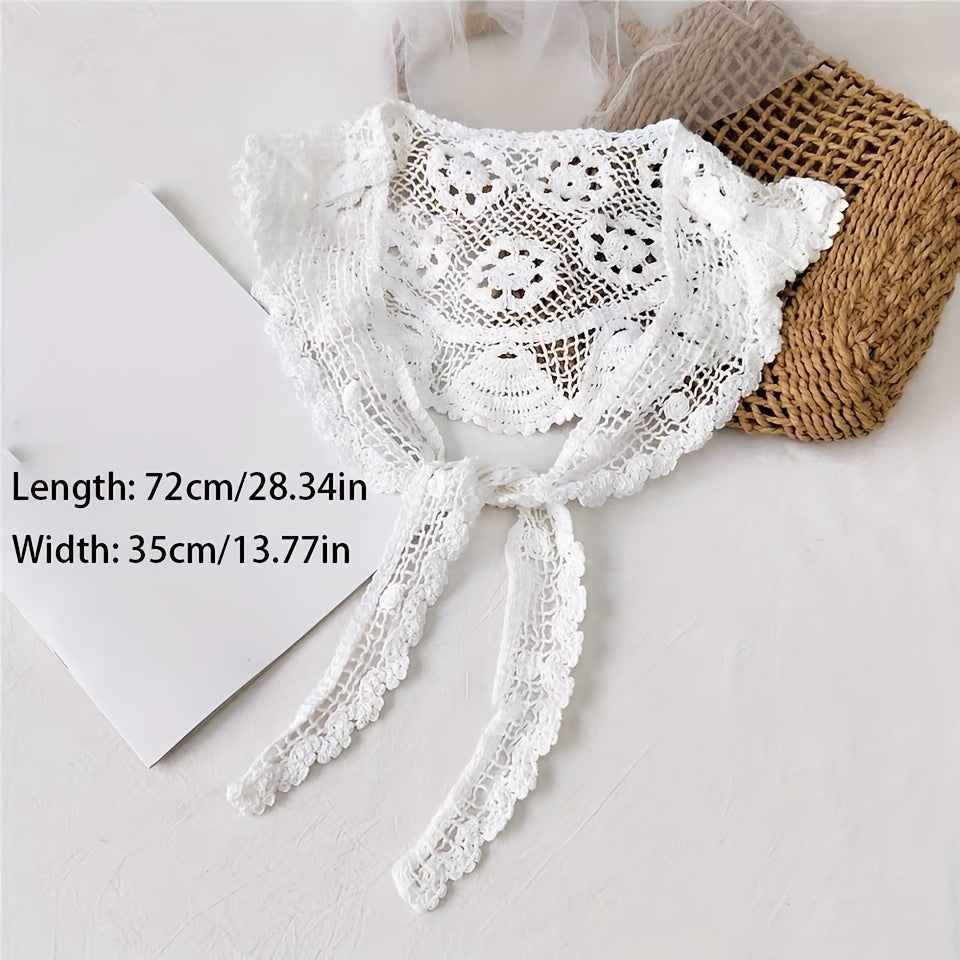 Cotton Lace Up Triangle Scarf Floral Hollow Out Shawl