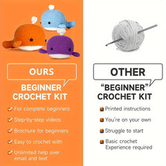 Whales Plush Crochet Kit For Beginners - Knitting Kit With Yarn & Instructions