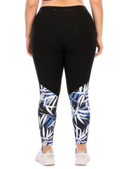 Colorblock Random Print Yoga Sports Leggings Plus Size