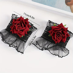 Rose Decor Lace Wrist Cuffs Ruffles Lace Pleated Horn Cuffs