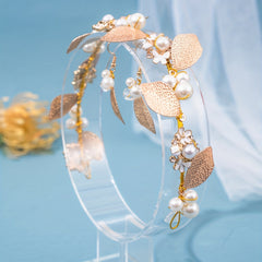 Golden Leaf Hairband & Earrings Bridal Set Headdress Hair Accessory