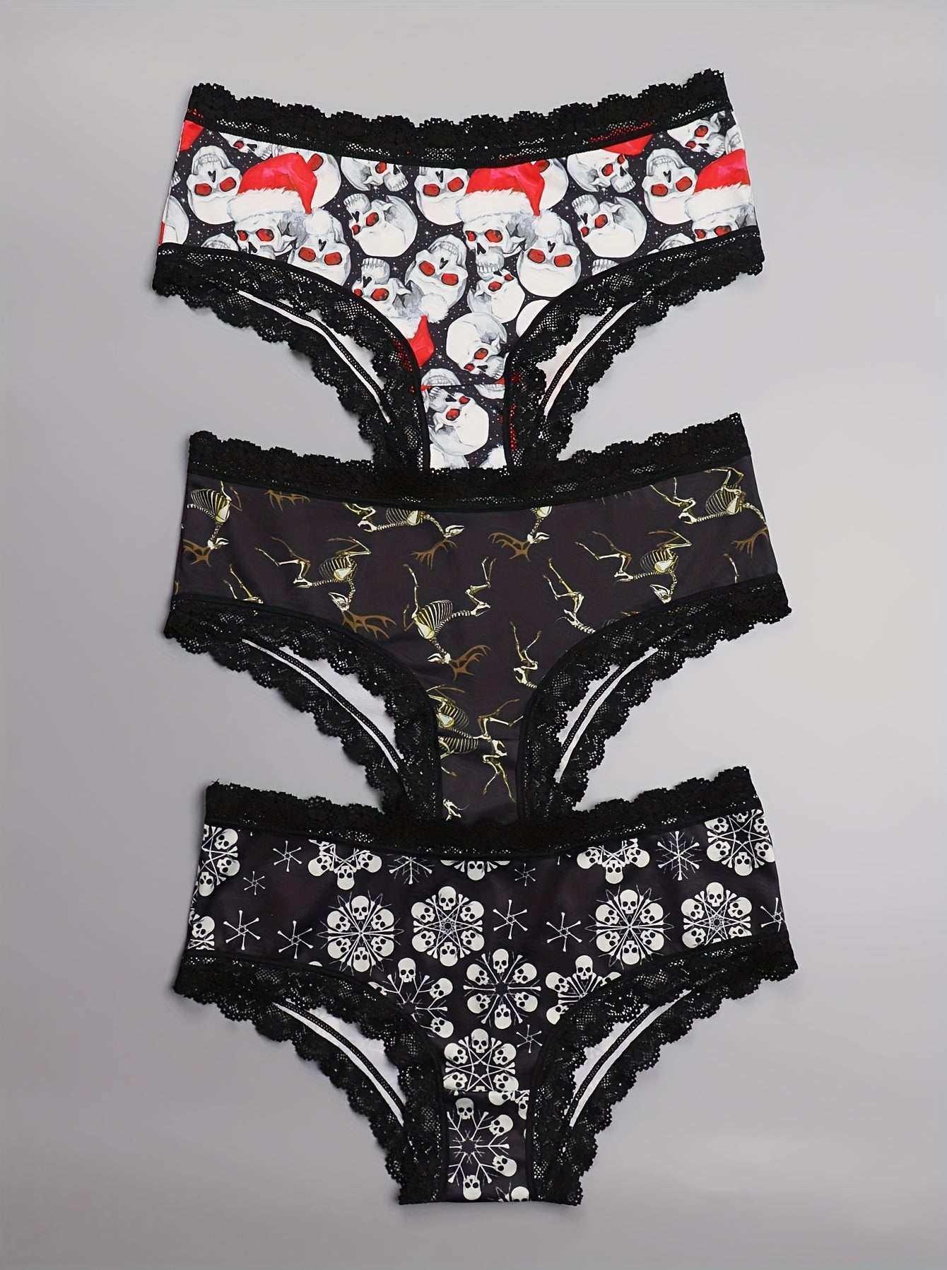 3 Pack Plus Size Christmas Gothic Panties Set Women's Plus Christmas