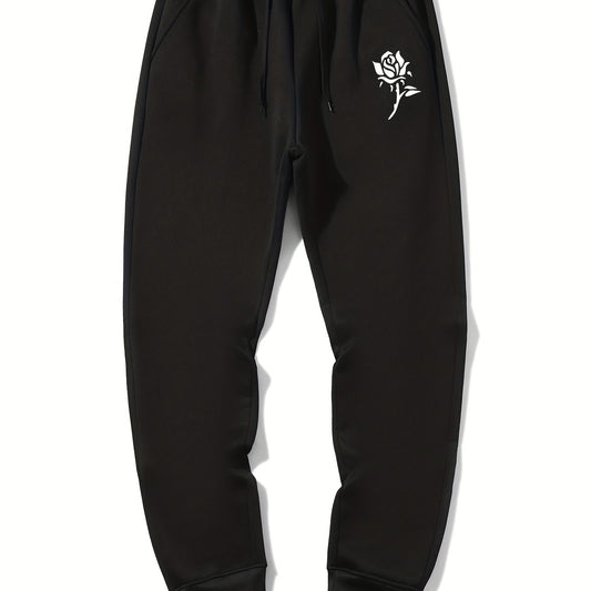 Men's Rose Print Drawstring Sweatpants Casual Jogger Pants