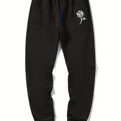Men's Rose Print Drawstring Sweatpants Casual Jogger Pants