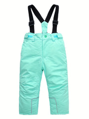 Girls Solid Suspender Trousers Ski Set Winter Sports Skiing