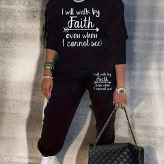 Women's Slogan Print Sweatshirt & Jogger Sweatpants Outfits