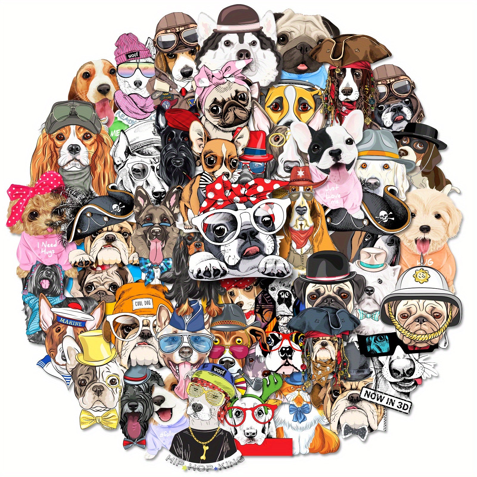 50pcs Dog Stickers Waterproof Vinyl for Water Bottle Laptop Phone