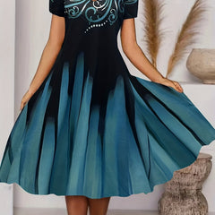 Women's Baroque Print V-Neck Short Sleeve Dress
