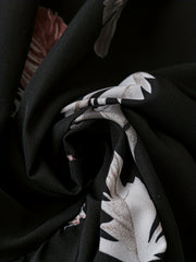 Feather Print Lantern Sleeve Maxi Dress Belt
