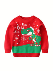 Christmas Print Knit Crew Neck Sweater for Kids