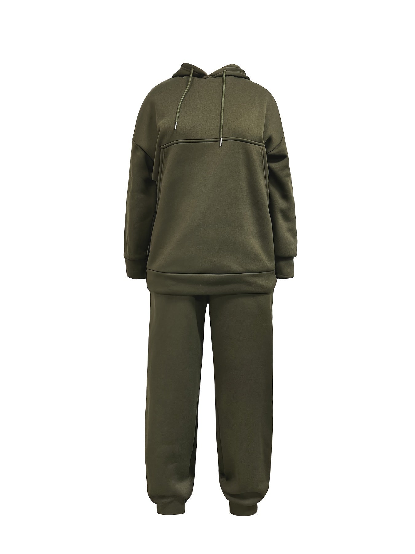 Solid Hoodie & Joggers Outfits Two Piece Set
