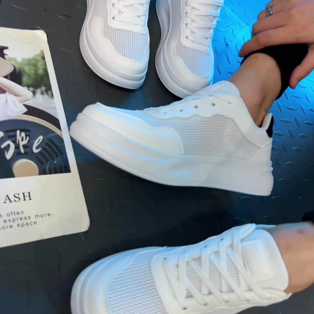 Women's Breathable Lace Up Casual Sneakers Height Increase Low Top Sport Shoes
