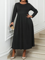Maxi Dress Long Sleeve Round Neck Solid