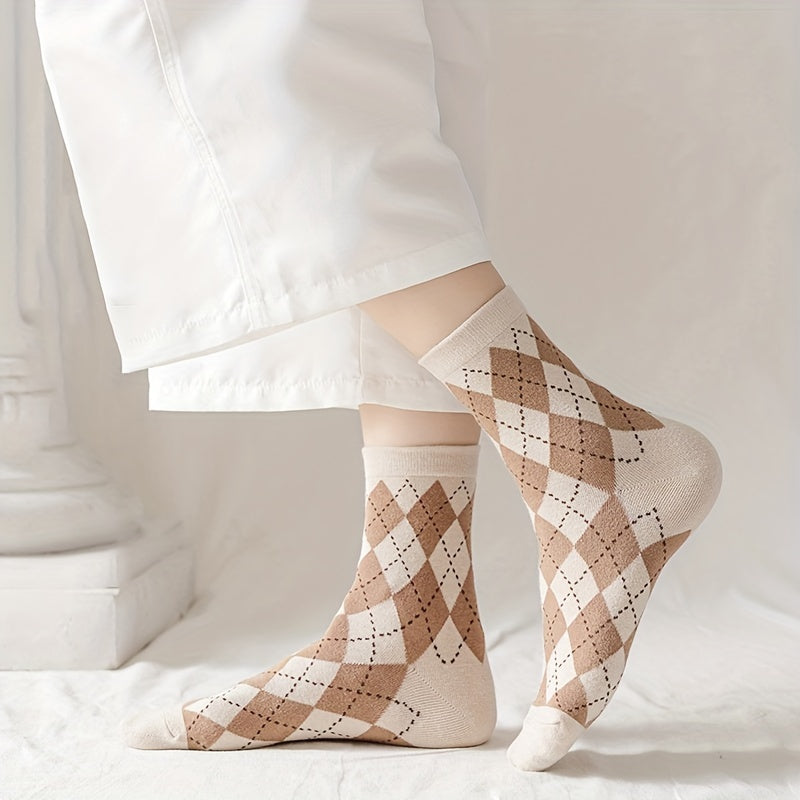 6 Pairs Bear & Plaid Print Socks Women's Stockings & Hosiery