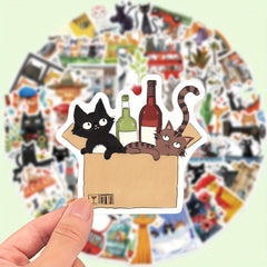 50 Pack Cartoon Cat Vinyl Stickers Decals Laptop Phone Water Bottle